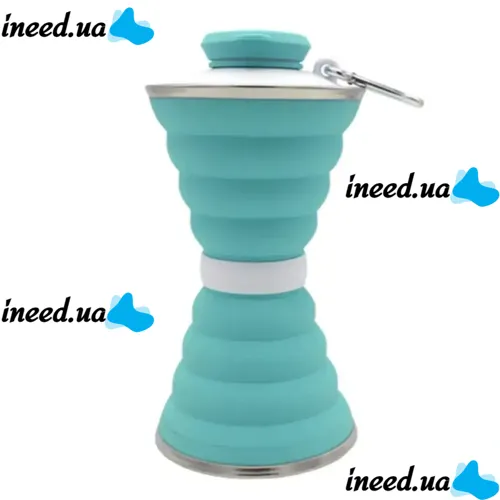 Складна силіконова пляшка Folding travel water cup 9588 0.5 л Бірюзова, Спортивна м'яка пляшка чашка для води