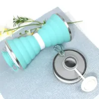 Складна силіконова пляшка Folding travel water cup 9588 0.5 л Бірюзова, Спортивна м'яка пляшка чашка для води