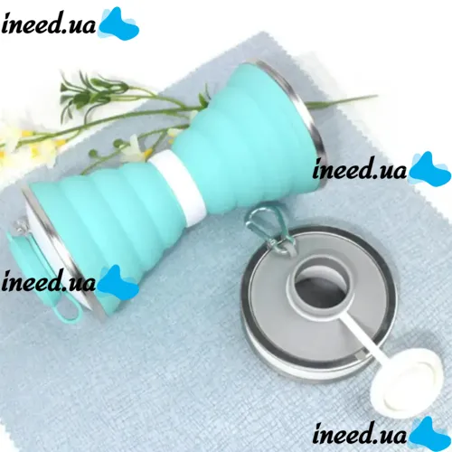 Складна силіконова пляшка Folding travel water cup 9588 0.5 л Бірюзова, Спортивна м'яка пляшка чашка для води