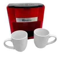 Drip coffee maker for two cups Domotec MS-0705 with 2 ceramic cups, Home Electric coffee Machine for tea and coffee 0.3 L 500W Red