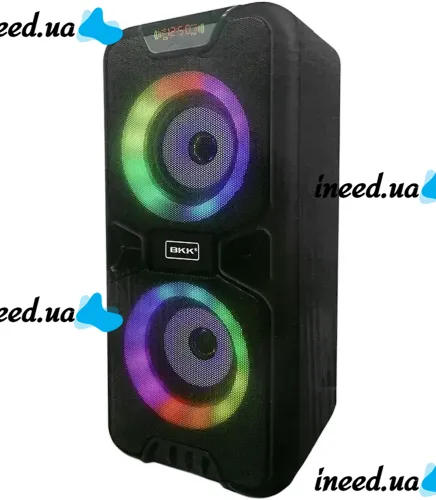 Акумуляторна колонка динамік Bluetooth BKK B86 з LED підсвічуванням 20W, бездротова акустична система караоке USB SD FM AUX від акумулятора Чорна