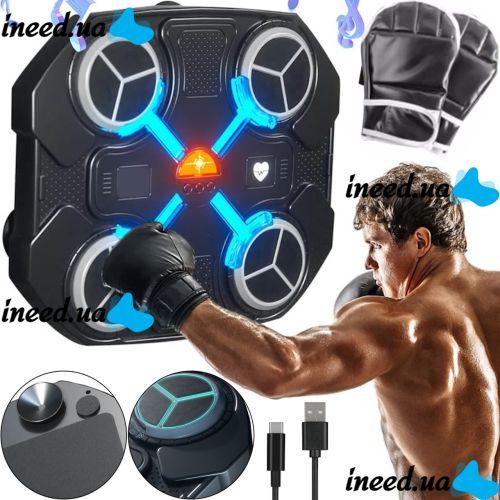 Настенный музыкальный тренажер для бокса Music Boxing Machine CD18 с RGB подсветкой и перчатками, Настенная боксерская мишень с музыкой для детей