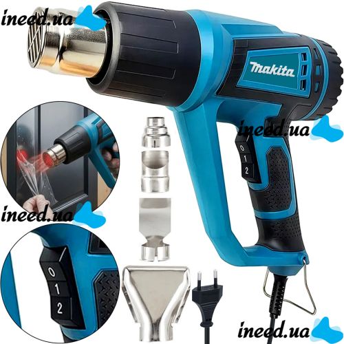 Промисловий мережевий фен Makita HG5030K 1600W з 4 насадками 2 режими для пайки зняття фарби і термоусадки, тепловий будівельний фен від мережі