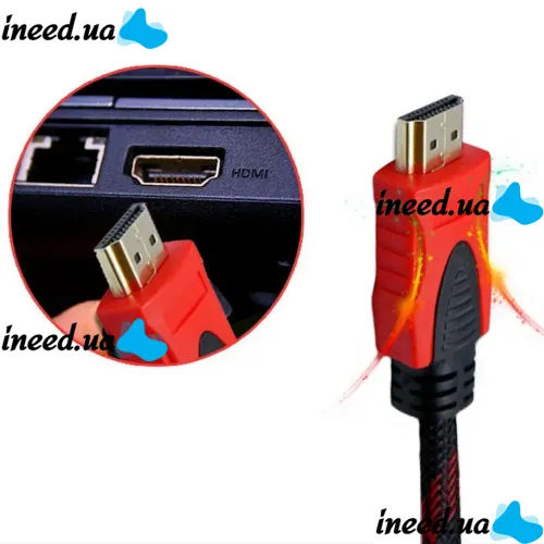 Reinforced Hdmi to Hdmi Cable 5m 1080p in a Winding HDMI to HDMI Extension Cable 5m 5 m, 5 m for Monitor and TV in a braid Black and Red
