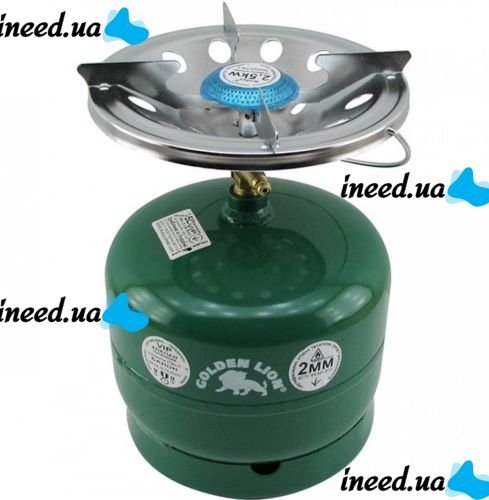 Golden Lion Rudyy SB-605 tourist gas cylinder with a burner of 8 liters 3kg, Household Propane cylinder with piezo ignition and handle GL-2 PK-605 Green