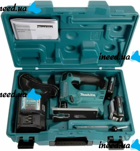 Аккумуляторный электролобзик Makita JV101DZ 12V 2AH для фигурной резки дерева с 2 аккумуляторами, Беспроводной электрический лобзик Макита в кейсе