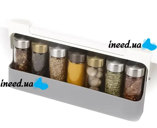 Підвісний органайзер для спецій Joseph Joseph Spice Rack 85147 7 банок, Навісна полиця для приправ, набір баночок для сипучих продуктів в холодильник