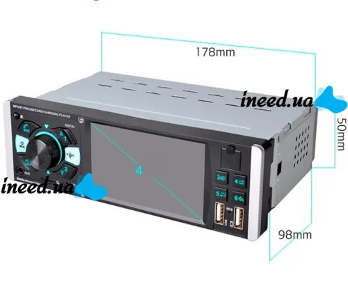 Car stereo 1DIN Pioneer 4051AI with 4.1" inch display and remote control, Pioneer Car Player with phone holder MP3 USB SD Bluetooth Black