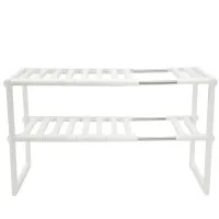 Многофункциональная регулируемая кухонная полка стойка Kitchen Rack 38-70 см для хранения посуды, Раздвижной органайзер под раковину 2 яруса Белая