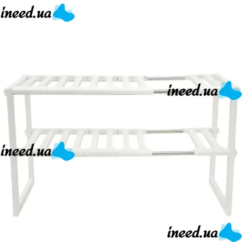 Многофункциональная регулируемая кухонная полка стойка Kitchen Rack 38-70 см для хранения посуды, Раздвижной органайзер под раковину 2 яруса Белая