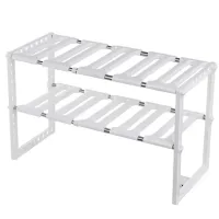 Многофункциональная регулируемая кухонная полка стойка Kitchen Rack 38-70 см для хранения посуды, Раздвижной органайзер под раковину 2 яруса Белая