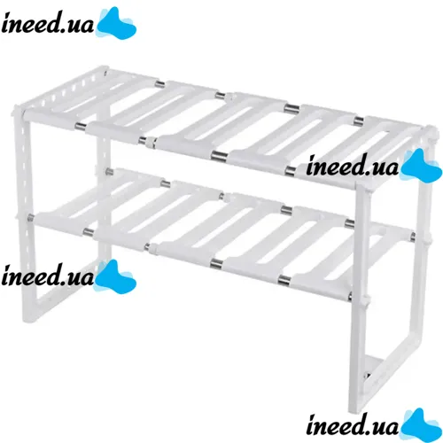 Многофункциональная регулируемая кухонная полка стойка Kitchen Rack 38-70 см для хранения посуды, Раздвижной органайзер под раковину 2 яруса Белая