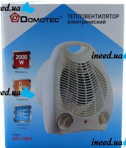 Электрический тепловентилятор Domotec MS-5901 дуйка с 3 режима терморегуляции и ручкой, напольный обогреватель для дома на 22 кв.м. 2000W Белый