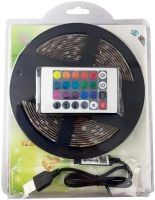 Світлодіодна USB стрічка 5 м з пультом Rope-Lights SMD5050 IP65 різнокольорова неонова гнучка c RGB контролером у силіконі Чорна SMD-5050 5м