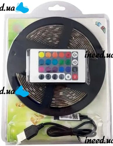 Світлодіодна USB стрічка 5 м з пультом Rope-Lights SMD5050 IP65 різнокольорова неонова гнучка c RGB контролером у силіконі Чорна SMD-5050 5м