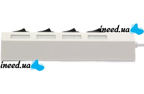 USB хаб Memos на 4 порти з перемикачами White, живлення від USB 2.0 розгалужувач з кнопками on off концентратор перехідник HUB 480 Мбіт 5В Білий