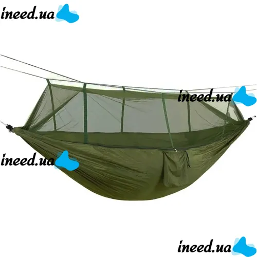 Підвісний туристичний нейлоновий гамак Hammock With Net Army до 200 кг з москітною сіткою для кемпінгу похідний гамак 263х135 Хакі Олива, Оливковий