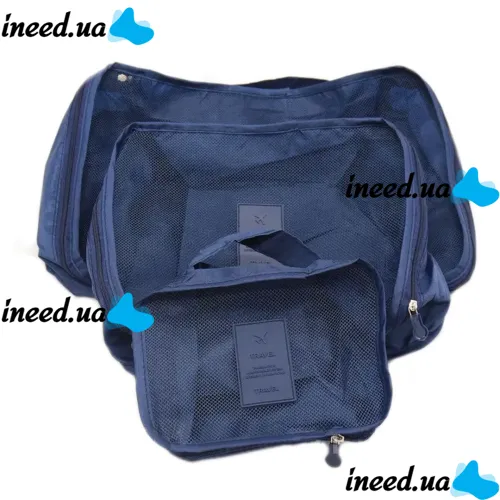 Набір дорожніх сумок органайзерів Secret Pouch 6 штук Сині, Чохли мішки для зберігання одягу у валізі, водонепроникні для подорожей laundry, водонепроникні для подорожей