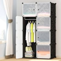 Складной шкаф органайзер для вещей Storage Cube Cabinet MP-28-51 76Х37Х146 см пластиковая тумба на 8 секций полочка для одежды и обуви Черная MP28-51