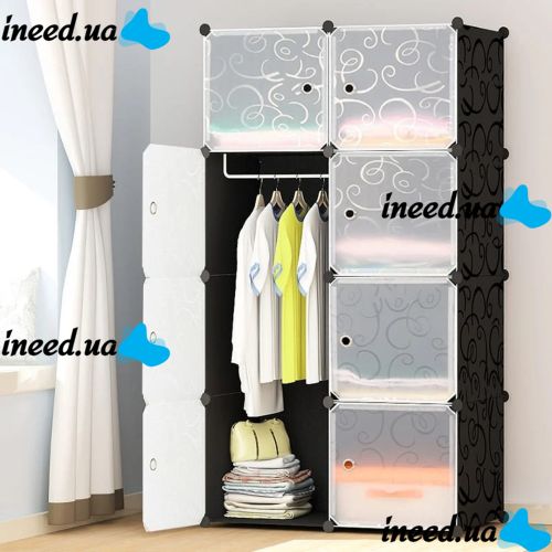 Складной шкаф органайзер для вещей Storage Cube Cabinet MP-28-51 76Х37Х146 см пластиковая тумба на 8 секций полочка для одежды и обуви Черная MP28-51