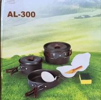 Travel tableware set AL-300 3 in 1 camping set frying pan, saucepan for 2-3 people made of anodized aluminum for cooking DS-300
