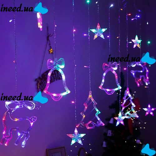 Внутренняя цветная гирлянда штора, занавес Рождество Christmas Style 2.5Х1 м 138 LED диодов M новогодняя светодиодная RGB на окно 2.5мх1м 220V