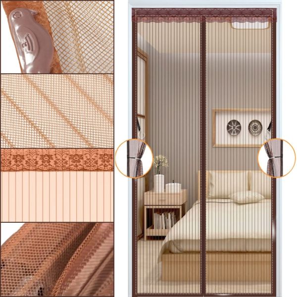 Антимоскитная сетка на магнитах Magic Mesh Brown 90Х210 см раздвижная магнитная москитная штора от насекомых и мух на дверь Коричневая Меджик Меш