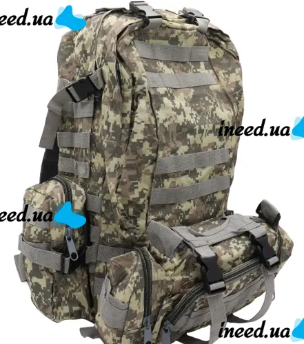 Тактичний чоловічий рюкзак B08 на 55 л зі знімними підсумками, туристичний військовий баул (55х40х25 см) з системою Моллі Oxford 600D Піксель