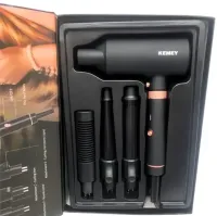 Багатофункціональний фен Kemei KM-9203 4 насадки для укладання випрямлення і завивки волосся мультистайлер з концентратором випрямлячем і плойкою