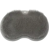 Silicone Massage Mat Cleaner Brush Shower Foot Scrubber Mat LY-379 Grey for Back and Legs with Suction Cups, Wall-mounted Non-slip Washcloth for Shower Grey