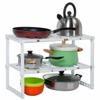 Многофункциональная регулируемая кухонная полка стойка Kitchen Rack 38-70 см для хранения посуды, Раздвижной органайзер под раковину 2 яруса Белая