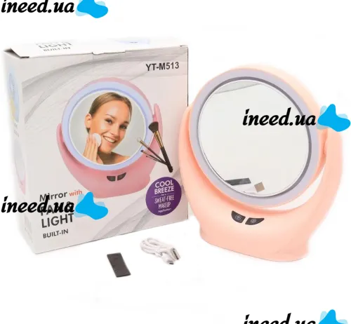 Настільне кругле Косметичне дзеркало Mirror Lamp YT-M513 з LED підсвічуванням і збільшенням для макіяжу, збільшувальне дзеркало на підставці Рожеве
