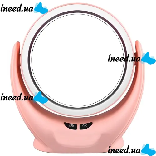 Настільне кругле Косметичне дзеркало Mirror Lamp YT-M513 з LED підсвічуванням і збільшенням для макіяжу, збільшувальне дзеркало на підставці Рожеве