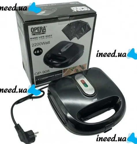 Sandwich maker sandwich maker multi-baker 4 in 1 Opera OP-908 2200W black grill, electric waffle iron, hazel Opera 4in1 with replaceable plates 2200W