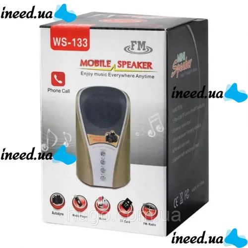 Бездротова Bluetooth колонка SPS WS-133, 800mAh з підтримкою TF карт вбудований програвач, акумуляторна блютуз колонка з mp3 плеєром і радіо