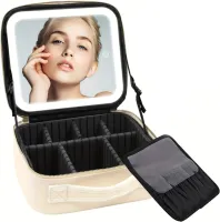 Niceland TM1060 Travel cosmetic bag White suitcase organizer with touch mirror MAG-589 and LED light for storing cosmetics White