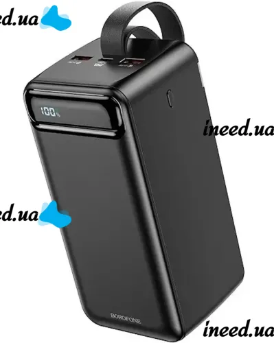 Зовнішній акумулятор Borofone Power Bank BJ14D 50000mah Black на 2 USB 22.5 W і USB-C 20W, УМБ Повербанк батарея з ремінцем для зарядки телефону Чорний