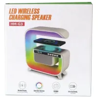 Настільна смарт лампа нічник RGB XM-G3 акумуляторний з бездротовою зарядкою 15W і Bluetooth колонкою, Блютуз колонка G3 з підсвічуванням Біла