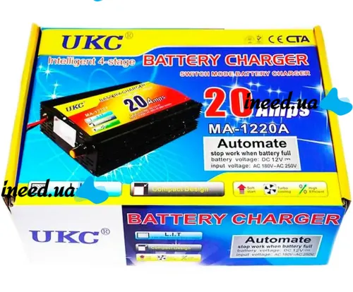 Зарядний пристрій для акумулятора UKC Battery Charger 12V 20A MA-1220A з вбудованим амперметром, Зарядка для акумуляторів авто і мото Чорний