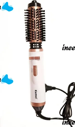 Hair Dryer Styler Brush for Hair Drying Kemei KM-8020 2 in 1, Rotating Curling Brush with nozzle for styling, curling and straightening 1000W White