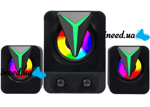 Музичні комп'ютерні колонки Hotmai Speaker FT-25-2.1 з RGB підсвічуванням для ПК, акустична система з сабвуфером і сателітами 9W USB 3.5 мм FT-25