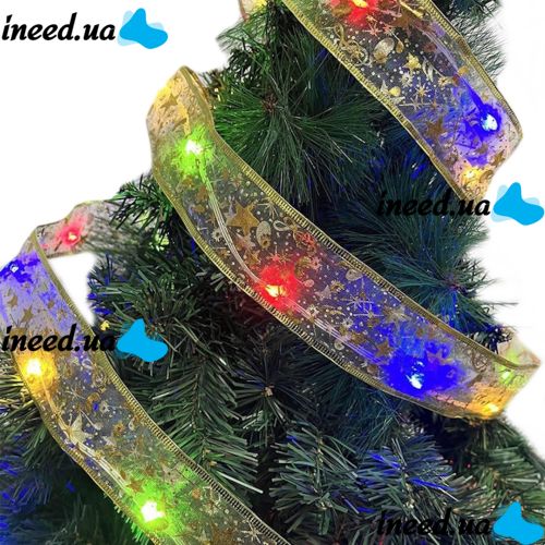 Світлодіодна гірлянда у вигляді стрічки LACESHINE RGB 5 метрів з малюнком сніжинок на батарейках, Новорічна стрічка 5м 50 LED діодів різнобарвна