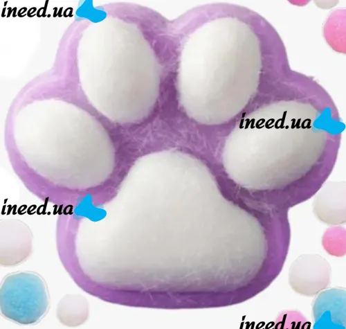 Силіконова іграшка антистрес сквіш котяча лапка Squishy Toys з ворсинками для рук, Дитяча м'ялка лапа кота Моті Каваї з кульками 2410-4 для дітей