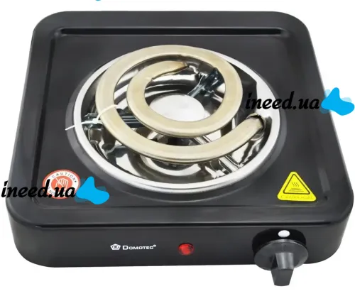 Настільна спіральна електрична плита на одну конфорку Domotec MS-5531 1000w одноконфорочная електроплита з широкою спіраллю і термостатом Чорна
