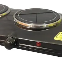 Настольная электроплита Domotec MS-5852 на 2 конфорки диск 1200, Двухконфорочная электрическая плита керамическая с термостатом на 5 положений Черная
