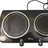 Настольная электроплита Domotec MS-5852 на 2 конфорки диск 1200, Двухконфорочная электрическая плита керамическая с термостатом на 5 положений Черная
