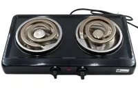 Настольная спиральная электрическая плита на две конфорки Domotec MS-5532 1000W, Двухконфорочная электроплита с широкой спиралью и термостатом Черный