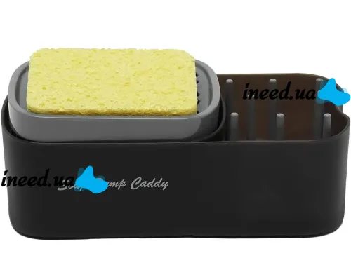 Натискний диспенсер органайзер Soap pump caddy для миючого засобу і кухонної губки 300мл, підставка для губок з мильницею дозатором Чорний