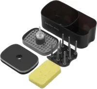Натискний диспенсер органайзер Soap pump caddy для миючого засобу і кухонної губки 300мл, підставка для губок з мильницею дозатором Чорний