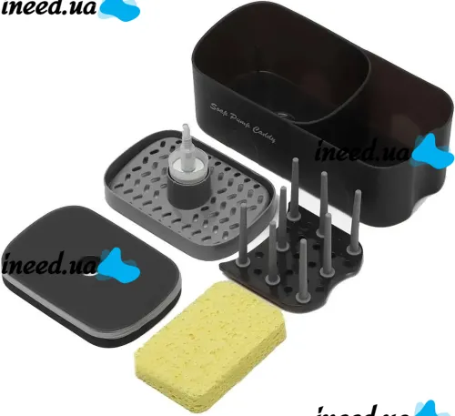 Натискний диспенсер органайзер Soap pump caddy для миючого засобу і кухонної губки 300мл, підставка для губок з мильницею дозатором Чорний